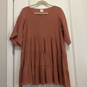 By Together Burnt Orange/Rust Gauze Babydoll Dress